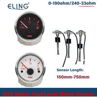 KUS 52mm 0-190ohm 240-33ohm Fuel Level Meter Oil Gauge Red Yellow Light 9-32V Fuel Sensor 175mm 200mm 250mm 300mm 335mm