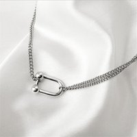 New Thai Silver Retro Double Layer U Shaped Buckle 925 Sterling Silver Jewelry Horseshoe Shaped Clavicle Chain Necklaces TYB373