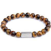 Natural Stone Beads Bracelet Stainless Steel Square Tiger Eye Lava Classic Natural Stone Bracelet For Women Men Jewelry