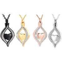 Crystal Teardrop Heart Shaped Urn Pendant Memorial Necklace Stainless Steel Cremation Jewelry for Women Keepsake Ash Locket