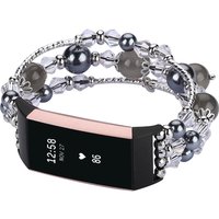 Jewelry Charge 5/6 Bracelet Watch Band for Fitbit Charge 3/4 Smartwatch Elastic Beaded Replacement Strap Agate Pearl Beads Black