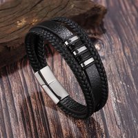 Bracelet en cuir tissé multicouche pour hommes, populaire européen et américain, en acier inoxydable