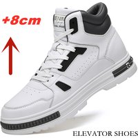 FUQIAO New High Top Elevator Shoes Casual Men Sneakers Heightening Height Increase 8cm Cow Split Leather Leisure Designer Shoes