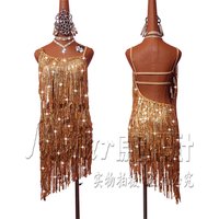New Latin Dance Competition Performance Adult Custom Gold Backless Sexy Sequin Dance Dress