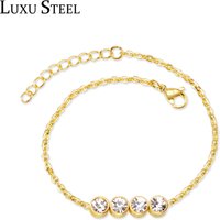 LUXUSTEEL Korean-style Simple Crystal Bracelet for Women, Stainless Steel Accessory, Gold-plated Chain, Wholesale Party Jewelry
