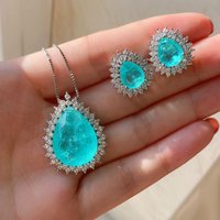 Romantic Paraiba Tourmaline Emerald Stone Water Droplet Pendant Necklace Chains Fine Jewelry Gift Women Wedding Anniversary