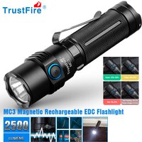 Trustfire Mc3 lampe de poche LED Rechargeable haute puissance 2500 Lumens Xhp 50 Led 21700 Ipx8 Charge magnétique 2a lampe EDC puissante