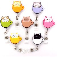 Cute The Cat In Cup Style Retractable Card Holder Badge Reel Nurse Exhibition Enfermera Girl And Boy Name Card