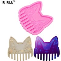Mirror Cat Hair Comb Silicone Resin Mold, Kawaii Style Making Hair Accessories Mold, Polymer Clay Jewelry Making Molds