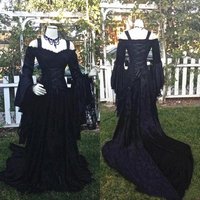 Long Sleeves Gothic Black Wedding Dress For Women Lace Corset Vintage Medieval Renaissance Victorian Formal Gowns Customized