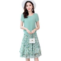 2025 New Summer Women Clothing Fashion Chiffon Tops and Printed Skirt Two-piece Skirt Suit Slim 3XL Women's Set J161
