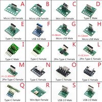 1PCS Data Charging Cable Jack Test Board with Pin Header 90 Degree Micro Mini USB Type C 2Pin USB 3.0 2.0 Female Male Connector