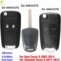 KEYECU Replacement Uncut Remote Key FOB 2Btn 433MHz PCF7941 for Opel/Vauxhall Corsa D 2007-2014 G1-AM433TX G2-AM433TX G4-AM433TX
