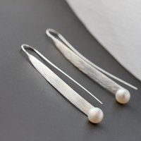 Authentic 925 Sterling Silver Lady Retro Style Charm Natural Freshwater Pearl Trendy Long Earrings Wedding Party Fine Jewelry