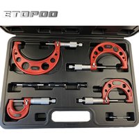 0-25mm-50mm-75mm-100mm Outside Micrometer Set with Standards Ratchet Stop 0-100mm Range 0.01mm Graduation (4 Piece Set)