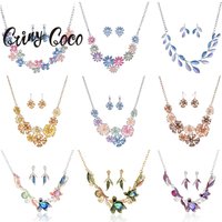 Sale Cring Coco Magnolia Flower Jewelry Sets Fashion Resign Pendant Necklaces Blue Enamel Chains Necklace Earrings for Women