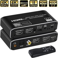 2x1 4K 120Hz HDMI Switch eARC Audio Extractor ARC & Optical Toslink HDMI 2.0 Switch 4K HDMI Switcher Remote for Apple TV PS4