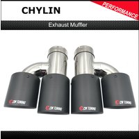 2PCS Left Right H Style Inlet 63mm Outlet 89mm Carbon Fiber Exhaust Tip Matt Black Color Exhaust Pipe Muffler For Ak Auto