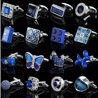 Men's Cufflinks Blue Butterfly Dog Globe Crystal Cuff Button High Quality French Shirt Cuffs Suit Accessories Wedding Jewelry