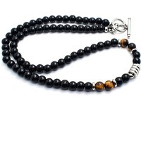 New Fashion Mens Necklace 6mm Obsidian Tiger Eyes Stone Collar 18 Inches Short Colar Hiphop Rock Jewelry Accessories Homme Gift