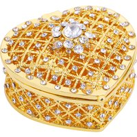 Gold Heart Shape Metal Jewelry Box with Imitation Rhinestone Women Gift Wedding Arrhae Unity Coins Set Box Bride Accessory