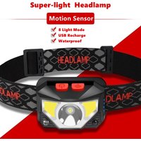 8 Modi, handfreier Bewegungssensor, leistungsstarker LED-Scheinwerfer, Stirnlampe, COB-Taschenlampe, Kopflampe für Camping, Angeln