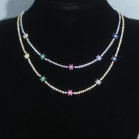 2026 Spring Summer Hot Fashion Women Jewelry 5A Cubic Zirconia CZ Tennis Chain Colorful Flower Charm Choker Necklace