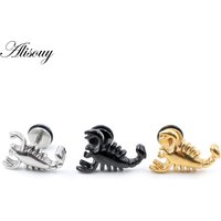 Alisouy 2pcs Unisex Gothic Punk Stainless Steel Casting Scorpion Dumbbell Barbell Piercing Men Women Screw Ear Stud Earrings
