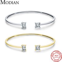 MODIAN 925 Sterling Silver Luxury Asymmetry Sparkling AAAAA Zirconia Open Size Bangle Bracelet For Women Wedding Fine Jewelry