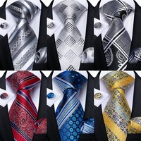 New Fashion Gray Striped Plaid Men's Ties 8cm Width Blue Red Business Wedding Neck Tie Pocket Square Party Cravat Gift DiBanGu
