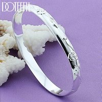 DOTEFFIL 925 Sterling Silver Flower Rose Cuff Bangle Bracelet For Women Wedding Engagement Jewelry Party Gift