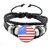 Flag Bracelet World Flags Jewelry USA America Flag Germany Uruguay Australia France Korea Chile Brazil Black Leather Bracelet