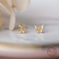 Boucles d'oreilles papillon en argent Sterling 925 pour femmes, bijoux coréens de qualité exquise incrustée de cristal, bijoux quotidiens classiques