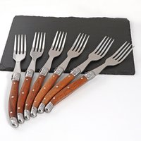 Jaswehome Laguiole Wood Handle 6pcs Dinner Fork Collection Stainless Steel Dessert Forks Table Forks Serving Flatware Set