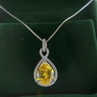 Buyee 925 Sterling Silver Stone Pendant Chain Light Yellow Crystal White Zircon Necklace for Women Wedding Fine Jewelry Chain