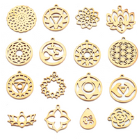 Breloques Yoga Lotus Chakra, 5 pièces/lot, vente en gros, étiquette creuse en acier inoxydable, connecteurs de fleur de Lotus, fabrication de pendentifs de bijoux, vente en gros