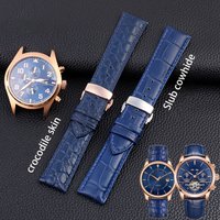 Crocodile cowhide watchband 18mm 20mm 22mm for IWC/ Omega /Citizen amelong time wing Blue cowhide watch Strap Bracelet wristband