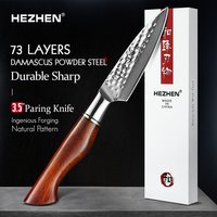 HEZHEN 3,5 Zoll Schälmesser 73-lagiger Puderstahl Damaststahl Griff aus natürlichem Palisander Küchenzubehör mit Geschenkbox