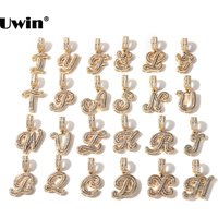UWIN Initial Buchstaben Anhänger Halskette mit Tennis Kette Iced Out Baguettecz Cursive Brief Charms Hip Hop Halsketten für Geschenk