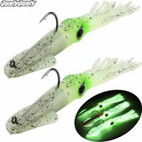 QualyQualy Fishing Soft Squid Lure 35g Luminous UV Squid Jig Fishing Lures For Freshwater Saltwater Fishing Wobbler Bait