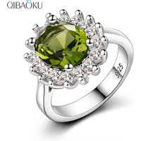 Retro Silver Ring for Women Flower Rings with Peridot Stones Shining Luxury Brand Wedding Engagement Rings Jewelry
