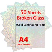 50 Sheets A4 Holographic Sand Foil Adhesive Tape Back Broken Glass Heart Cold Laminating Film On Paper Plastic DIY Package Card