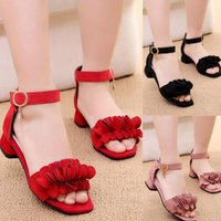 Chaussures d'été en cuir pour enfants, chaussures de robe de mariée pour filles, sandales de princesse à fleurs pour filles, chaussures de danse décontractées, sandales plates