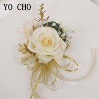 YO CHO Boutonniere für Trauzeugen, Braut, Handgelenk-Corsage, Bräutigam-Boutonniere, künstliche Rose, gefälschte Perle, Kristall, Hochzeitsplaner, Blu