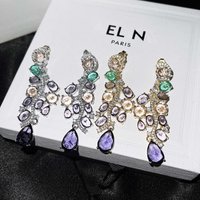 Foydjew Elegant Luxury Colorful Purple Earrings Long Style Banquet Formal Dress Temperament Drop Earring For Women Ear Jewelry