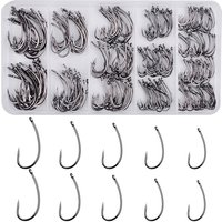 230Pcs/box Barbless Carp Fishing Hooks Kit Non barb Curve Shank Fishhook for Hair Rigs Carp Fishing Tackle Box