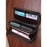 Men's Double Zipper Clutch Wallet Long Genuine Leather Phone Bag Purse Large Size Coin Card Holder Money Wallet