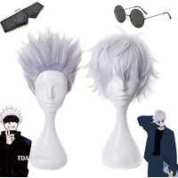 Gojo Satoru Cosplay Wigs Anime Gojo Short Heat Resistant Synthetic Hair with Wig Cap Party Wig Without Eye Patch