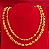 Genuine 18k Gold Color Necklace For men Solid round pearlChain Clavicle Chain Necklace 60cm Single Chain Fine Jewelry