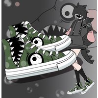 Amy and Michael Anime Cartoon Dino Hand Painted Canvas Shoes Young Teenager Students Hi Tops Plimsolls Woman Vulcanize Shoes